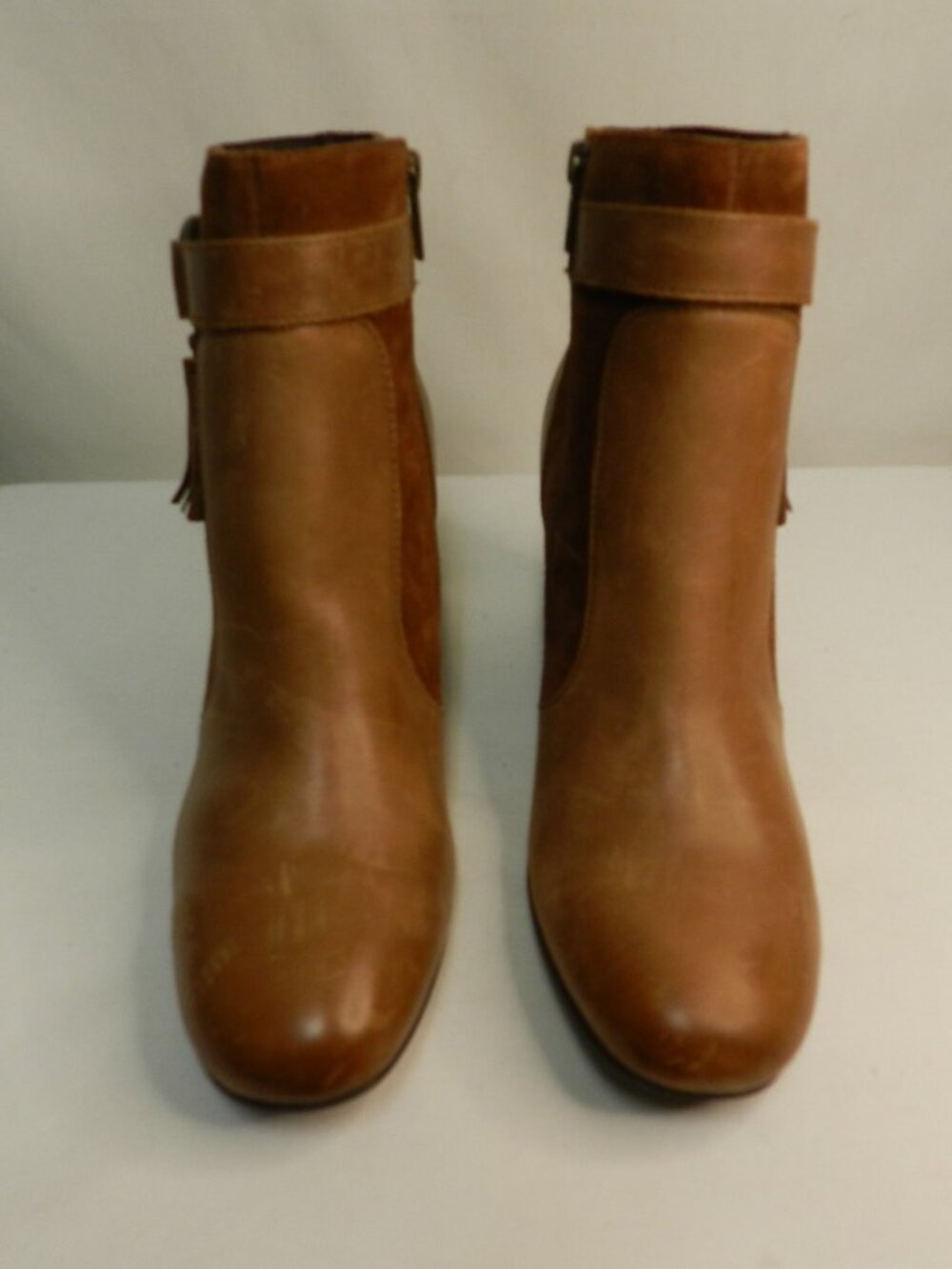 Born Leather w/Suede brown Tassel ankle Zip boots comfort block heel Size Sz 10 - Picture 5 of 13